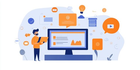 Fototapeta premium Content Marketer Engages Audience by Crafting Valuable Blog Content to Attract and Retain Customers with Insightful Information
