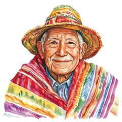 Fototapeta premium Portrait of a Smiling Elder in Traditional Peruvian Clothing.
