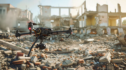 Amid the wreckage of a disaster-stricken city, drones with LiDAR sensors scan the debris to create detailed 3D maps, aiding search and rescue operations and guiding reconstruction 