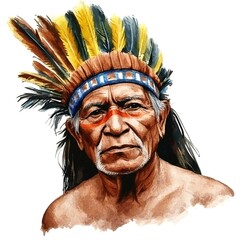 Portrait of an Indigenous Man Wearing Traditional Headwear.