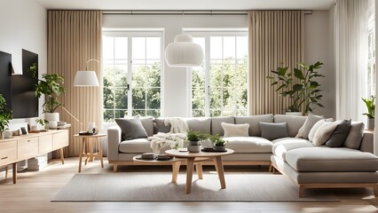 Bright and Airy Living Room with Stylish Neutral Palette, Plush Seating, and Abundant Greenery for a Fresh Look (75)