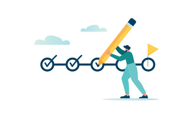 Project tracking, goals, task completion or checklist remind you of the concept of project progress, completed tasks on the project management scale, vector illustration