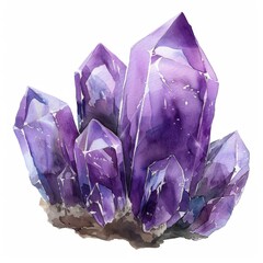Fototapeta premium watercolor amethyst gemstone, isolated on white background for clipart. ai generated