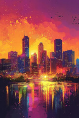 Obraz premium Fremont, USA, Pop Art style theme print. Cityscape, city skyline.Vibrant, bright, modern, trendy, graphic designed for poster, card, wallpaper