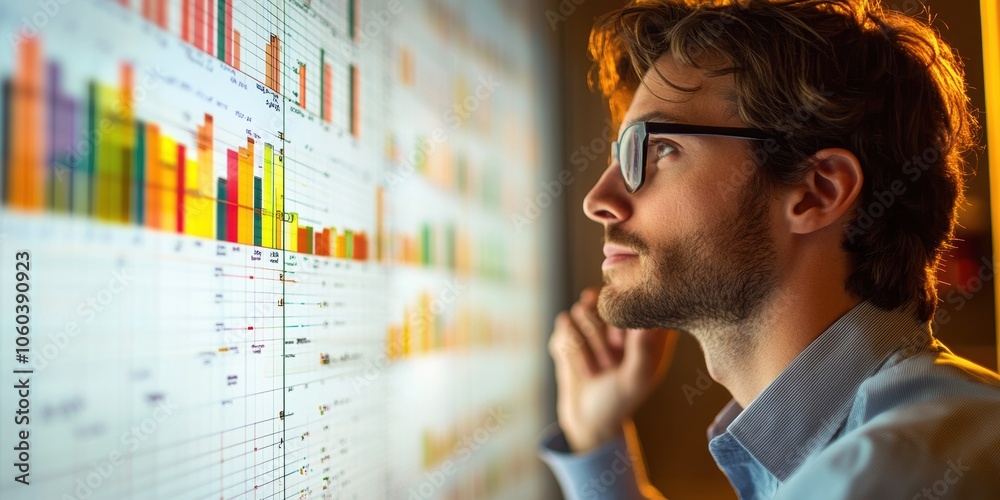 Poster project manager analyzes timelines and deliverables for effective project execution and success