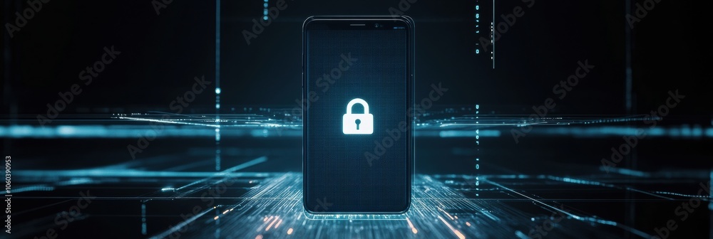 Leinwandbilder a smartphone with a prominent lock icon on the screen symbolizes digital security in a dark, high-te