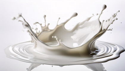 A dynamic splash of milk captured in mid-air, showcasing fluid motion and intricate details of droplets and waves. Generative AI