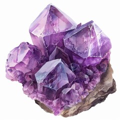 watercolor amethyst gemstone, isolated on white background for clipart. ai generated