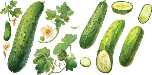 cucumber watercolor clipart