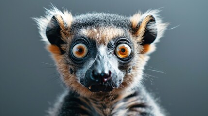 Expressive animal faces, a lemur with wide eyes, showing surprise