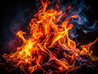 Fototapeta premium Abstract Long Exposure of Glowing Red Flames with Smoke for Artistic Wallpaper and Screensaver