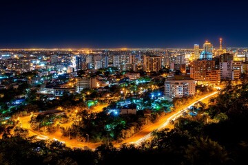 Fototapeta premium Cityscape at night with minimal lighting and deep shadows between buildings, capturing the calm and mystery of urban darkness, symbolizing quiet and mystery