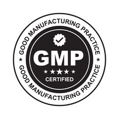 GMP Certified label ,Good Manufacturing Practice Black Round Circle sticker Badge with stars, GMP Approved Label, Supplement, Quality Control, Medical And Health Design Element Vector Illustration