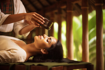 A woman undergoing Ayurvedic rejuvenation in an Ayurvedic spa