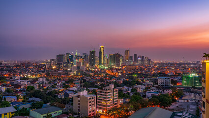 Wide panorama of Bonifacio Global city skyline at Magic hour