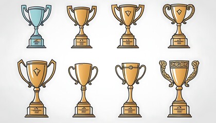 Award, trophy, cup and medal flat icon set - color illustration,achievement, award, certificate, diploma, icon set, medal, success, winning, color image, star shape, illustration, 76