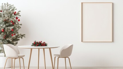 Christmas frame mockup in the dining room and christmas tree. ai generated