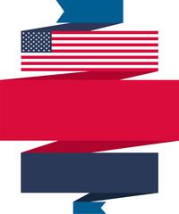 Vector illustration of vivid ribbon with USA flag and field for message. Patriotism, national holidays, or events celebrating American culture. Website designs for government agencies, educational ins