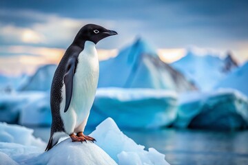 Obraz premium Adelie Penguin Detail Shot on Rock in Antarctica - Majestic Wildlife Photography, Nature, Arctic, Animal Portraits, Penguins, Antarctic Landscape, Wildlife Conservation, Close-Up