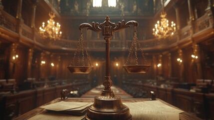 Obraz premium Scales of Justice in a Grand Courtroom.