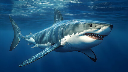 Fototapeta premium Realistic Great White Shark Underwater Illustration