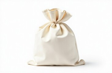 This beige fabric bag is displayed upright against a stark white background, highlighting its versatility for various storage needs and aesthetic appeal in any setting
