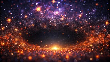 Fototapeta premium A celestial tapestry woven with shimmering stars, bursting with warm hues, and punctuated by a radiant glow from an ethereal horizon.