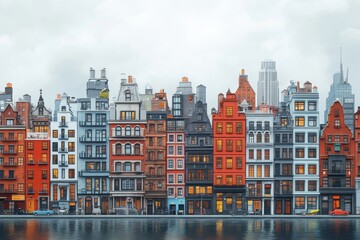 Obraz premium A row of buildings. Generative AI