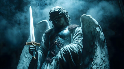 Obraz premium Angel Statue With Sword Illustration