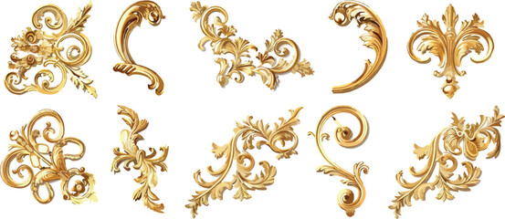 decorative corner ornaments in gold watercolor clipart