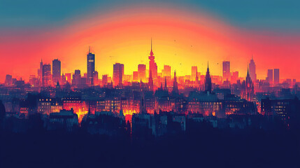 Fototapeta premium Hamburg, Germany, Pop Art style theme print. Cityscape, city skyline.Vibrant, bright, modern, trendy, graphic designed for poster, card, wallpaper