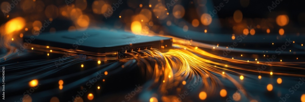 Poster Network cables and a router are illuminated by glowing lines, showcasing dynamic connectivity in a tech-focused setting. Generative AI