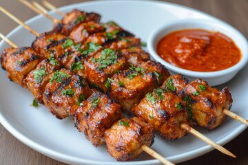 Fototapeta premium Indonesian Satay Food Menu created with Generative AI