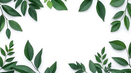 Naklejka premium Green Leaves on White Background Plain Textured Background for Web Design and Copy