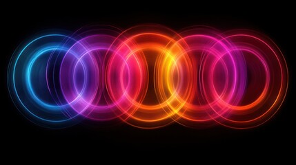 Abstract colorful rings with glowing effects on a black background.