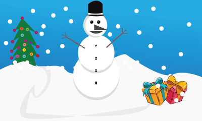 snow man and gift box 