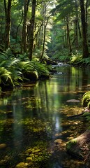 Obraz premium Tranquil Waters: The Serenity of a Gentle River