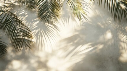 a textured surface featuring a subtle palm leaf shadow overlay, creating an intricate pattern against a soft, blurred background.