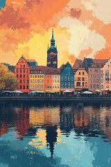 Obraz premium Hanover, Germany, Pop Art style theme print. Cityscape, city skyline.Vibrant, bright, modern, trendy, graphic designed for poster, card, wallpaper