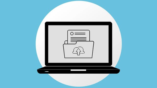 Effortless Sharing, Animated Upload Icon on Clean Laptop Display