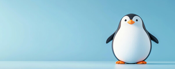 Obraz premium Playful penguin beside white mockup board, ice-themed, 3D illustration