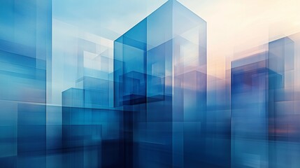 Abstract Glass Architecture in Motion Blur with Overlapping Blue Shapes Against a Gradient Background