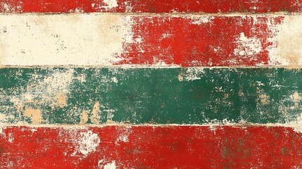 Distressed Christmas stripes in red, white, and green, with a worn, vintage look, lightly faded colors, rough canvas texture, nostalgic warmth, cozy and rustic holiday vibe. --ar 16:9 --tile