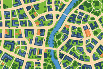 Fototapeta premium Simple just streets map in small city. Generative AI tools