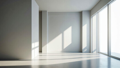 Fototapeta premium Minimalistic room space with empty white wall