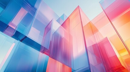 Abstract Glass Architecture in Motion Blur with Overlapping Blue Shapes Against a Gradient Background