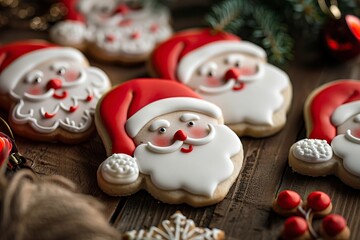 photographed christmas santa claus shaped cookies bright ell lit studio shot