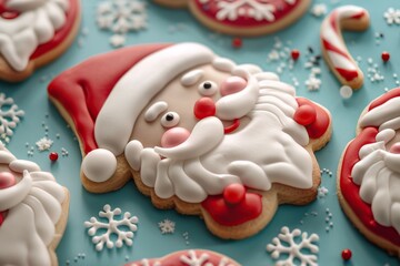 Obraz premium photographed christmas santa claus shaped cookies bright ell lit studio shot