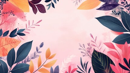 Vibrant Botanical Frame with Colorful Foliage and Leaves