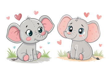 Adorable Baby Elephant with Hearts Cute Cartoon Illustration 